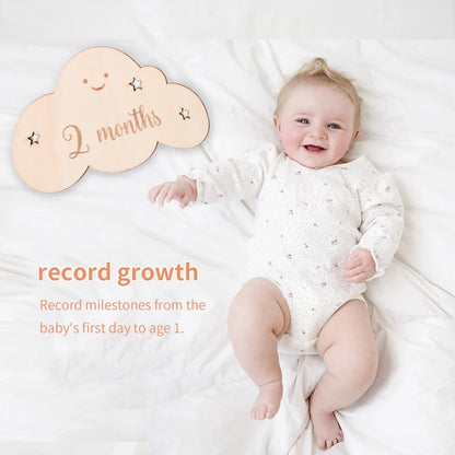 Spanish Alphabet Baby  Wooden Milestone Number Month Memorial Cards Items Cute Cloud Shape Newborn Photography Accessories Props