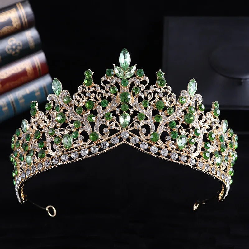 Trendy Baroque Sky Blue Rhinestone Crystal Queen Crown Wedding Tiara Women Beauty Pageant Diadem Bridal Hair Accessories Jewelry