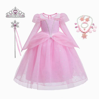 Elsa Cosplay Costume Kids Layers Deluxe Ball Gown Princess Dresses Aurora Christmas Wedding Evening Dress Girls Princess Dresses