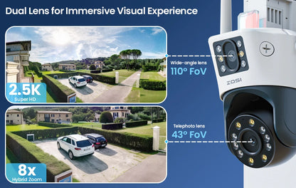 ZOSI C298 8MP/4MP Dual-Lens Wired WiFi PTZ Security Camera Outdoor Wide Angle 8X Hybrid Zoom AI Detection 360 Surveillane Camera