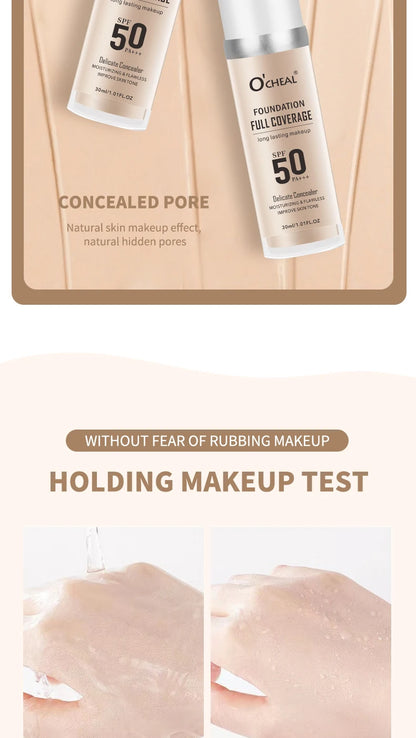 O‘CHEAL 50PA+++ Liquid Foundation Cream Lasting Coverage Makeup Concealer Moisturizing Bright Skin Tone Hydrating Beauty Cream