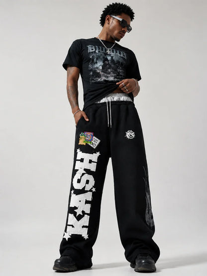 Autumn and Winter Fashion High Street Ins Fashion Men's and Women's Loose Straight Embroidered Printed Casual Pants