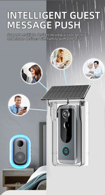 IP65 Waterproof Outdoor Wireless Doorbell with Solar Rain Cover Camera Tuya Eye Digital Door Peepholes Smart Home Video Intercom