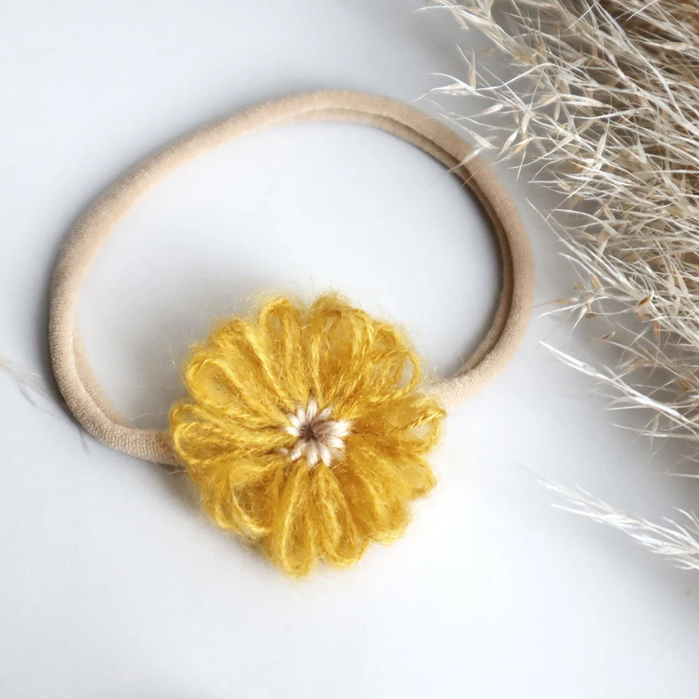 1.6in Woolen Flowers Baby Girls Nylon Headbands Kid Handmade Elastic Hairbands Children Hair Accessories Vintage Toddler Winter