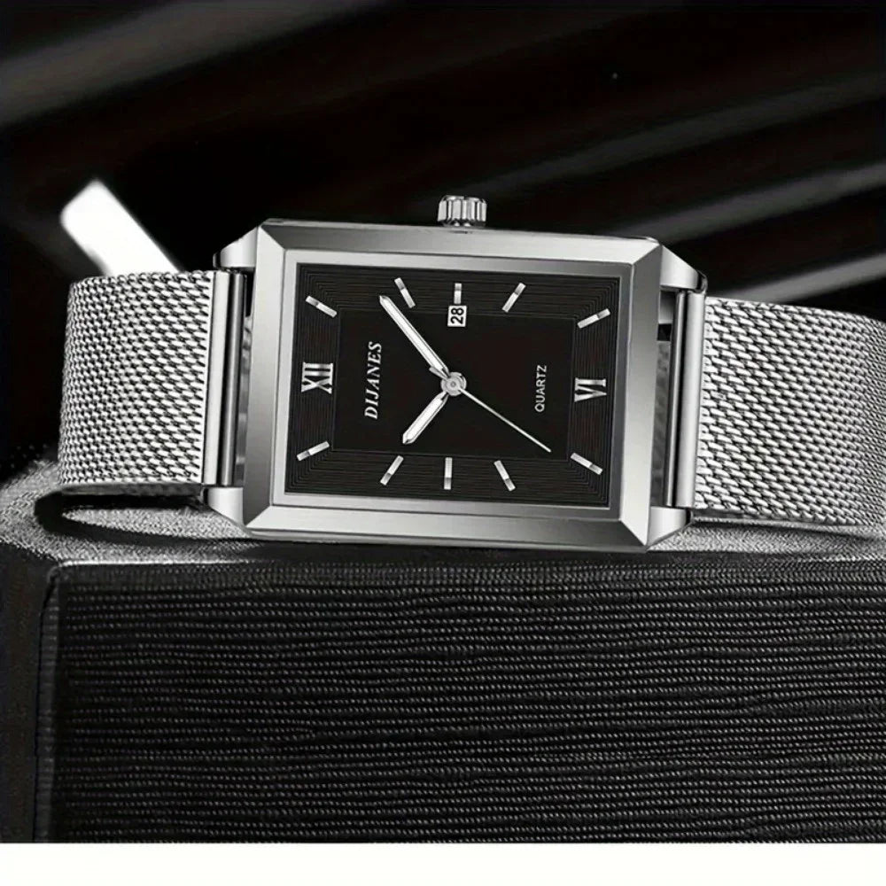 2 Piece/Set Fashion Casual Men's Watch Set Alloy Dial Strap Stylish Square Men's Watch with Date Display Ideal for Gift Giving
