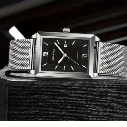 2 Piece/Set Fashion Casual Men's Watch Set Alloy Dial Strap Stylish Square Men's Watch with Date Display Ideal for Gift Giving