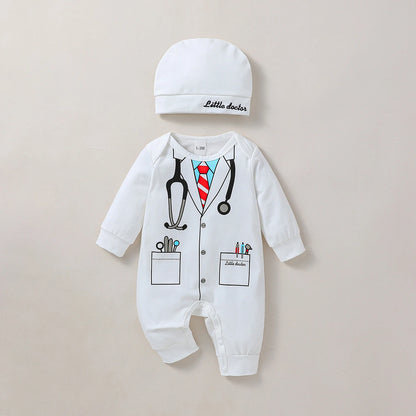 2Pcs Baby Unisex  Boys/Girls 2025 All Seasons Long Sleeve Cute Pullover Jumpsuit For Newborn Casual Daily Clothes+Hat