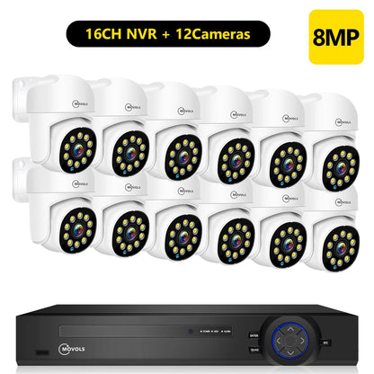 Movols 4K 16CH XMEYE POE Surveillance System 8MP 4MP Two Way Audio PTZ CCTV System AI P2P Security Camera Video Surveillance Kit