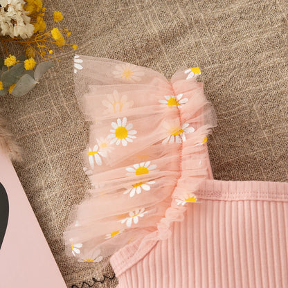 Baby Girl Dress Fashion Daisy Print Mesh Princess Dress Soft Comfortable Baby Outing Dress Girl Pink Birthday Gift