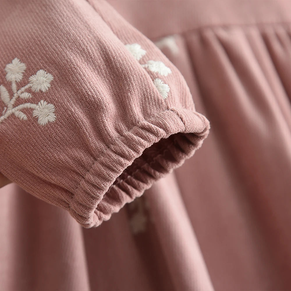 Sweet and Lovely Pink Baby Girl Doll Collar Long Sleeved Floral Princess Dress Korean Version Autumn New