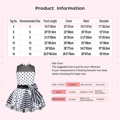 Girls Jazz Latin Ballet Dance Dress Polka Dots Print Mesh Sequin Bowknot Tutu Dress Birthdays Party Wedding Flower Girl Dresses