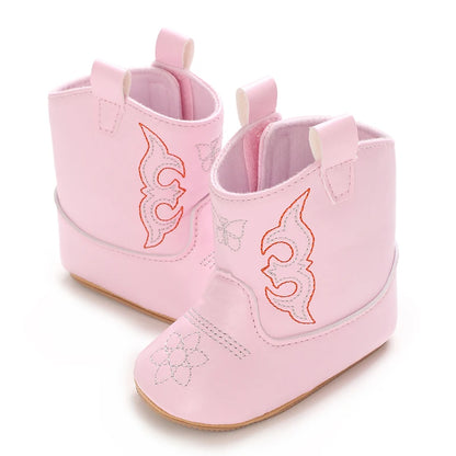 Western Cowboy Princess Baby Boots 0-18M Infant Pre-Walker Shoes Soft Sole Embroidered Footwear for Newborn Girls