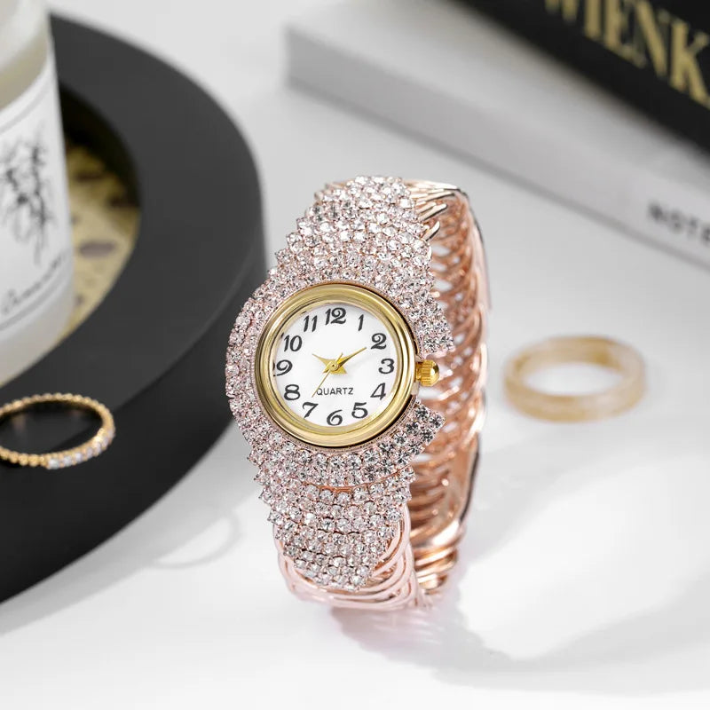 Elegant Full Rhinestone Women Watches Fashion Bracelet Bangle Round Dial Ladies Quartz Wristwatch Relogio Feminino