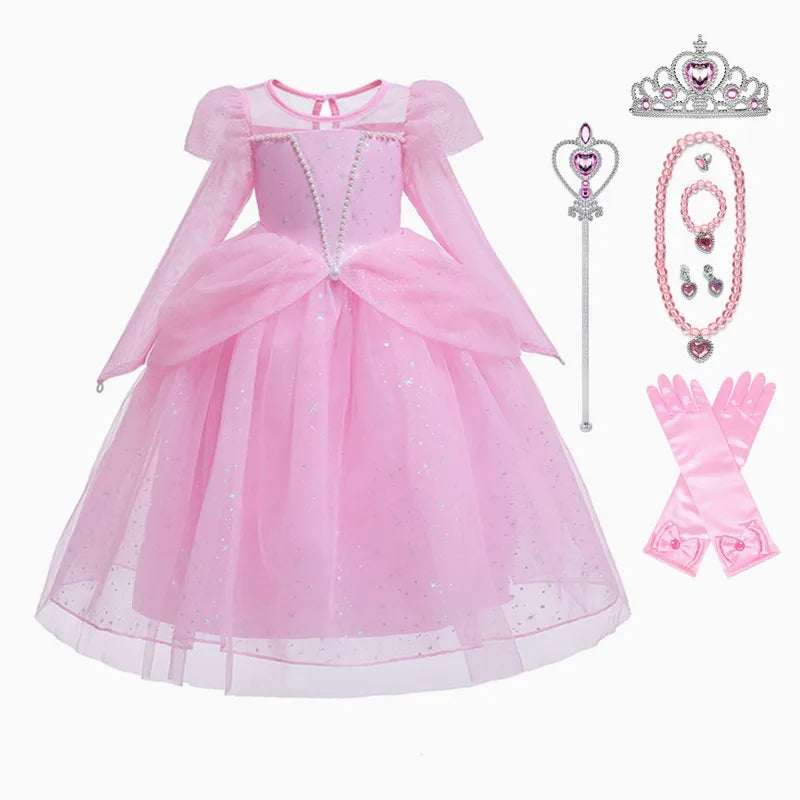 Elsa Cosplay Costume Kids Layers Deluxe Ball Gown Princess Dresses Aurora Christmas Wedding Evening Dress Girls Princess Dresses
