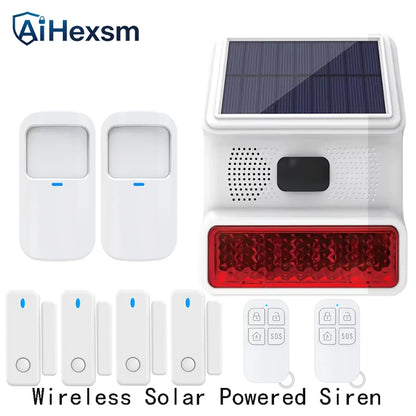 New 433MHz Wireless light Flash Strobe Outdoor Solar Waterproof Siren for Home Burglar PIR Motion Door Gap Security Alarm System