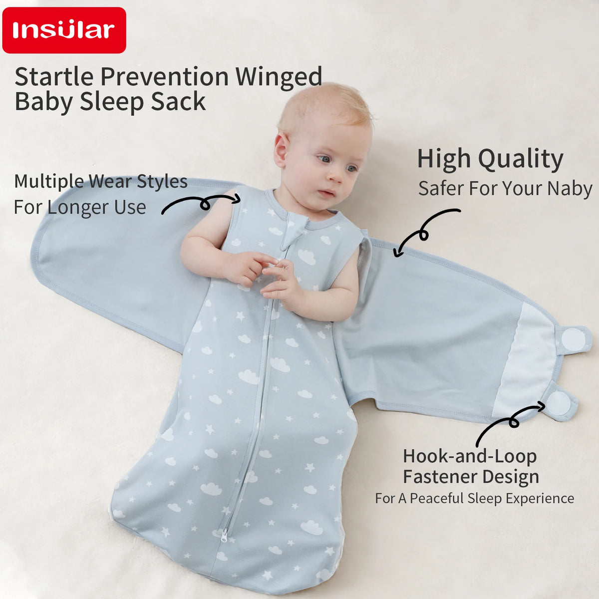 INSULAR Baby 100% Cotton Swaddling Cloth With Caps Envelope Type Newborn Cartoon Envelope Anti-Startle Adjustable Bedding Item