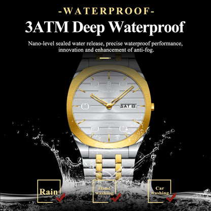 CAREKISO Luxury Fashion Men Clock Waterproof Week Date Casual Man Wristwatch Stainless Steel Quartz Business Men's Watches Reloj