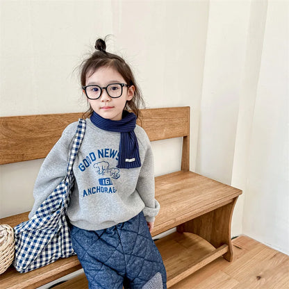 deer jonmi 2025 Winter Children Letter Printed Sweatshirts Thicken Warm Baby Boys Casual Fleece Lining Pullovers Tops