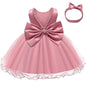 Infant Baby Tulle Backless Pageant Wedding Party Flower Girls Big Bow Dress With Headwear For Toddler Baptism Birthday Prom Gown