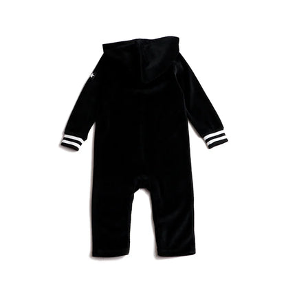 AA-Velour Hooded Set Tired Dress with Hooded Lining Striped Shirt and baby Footie Romper Ribbed Family Clothing Dress for Girls