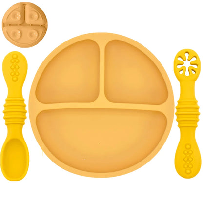 Silicone Baby Dining Plate With Spoon Fork Children Dishes Suction Plate for Toddlers Kid Training Feeding Sucker Bowl BPA FREE