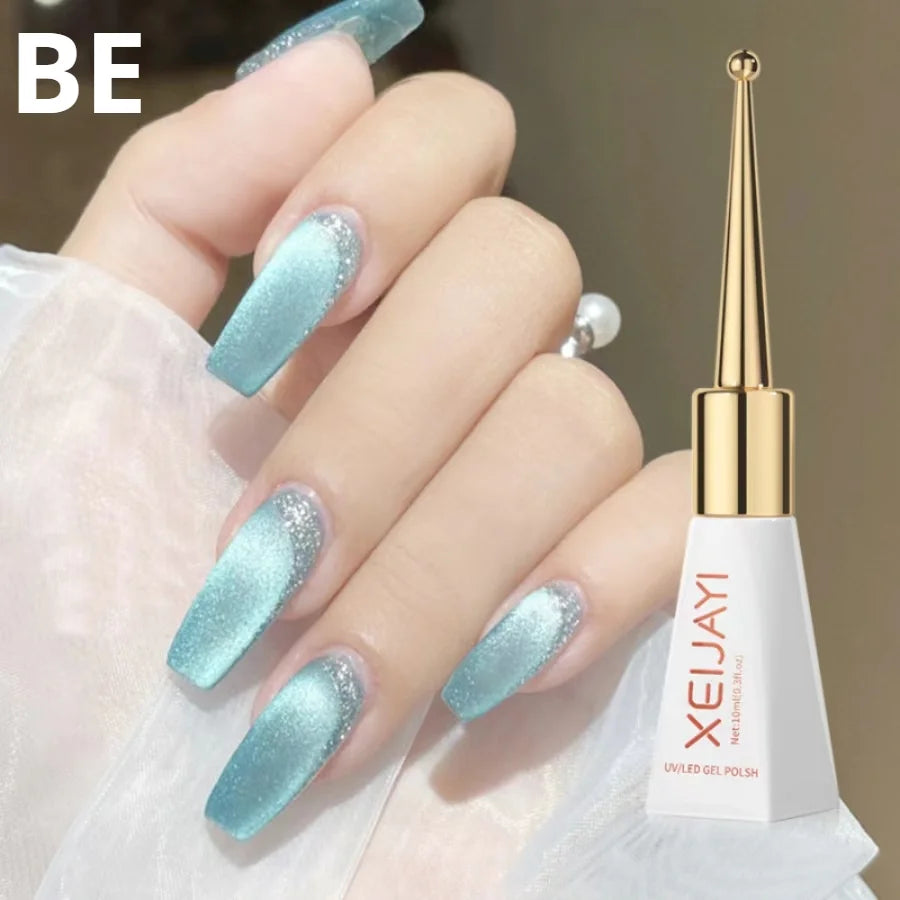 XEIJAYI Sparkling Glass Bead Cat Eye Gel Nail Polish Reflective Magnetic Gel Nude Color uv Permanent Seedling Varnish Nail Art