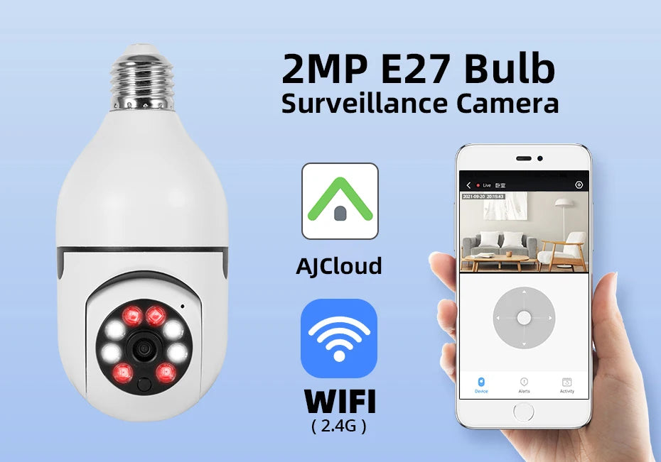 FUERS 2MP E27 Bulb Security Camera 2.4G WiFi PTZ CCTV Camera 4X Zoom AI Human Tracking Color Night Vision Two Way Audio Baby Monitor Indoor