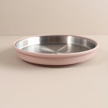 Simple design Stainless Steel Baby Plate with Silicone Suction,  Large Double Layer Dinner Plate for Toddlers