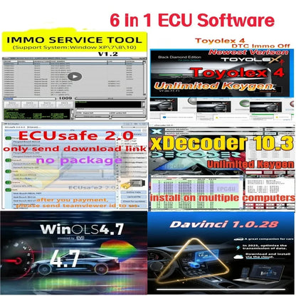 6 IN 1 ECU Software WinOLS 4.7 XDecoder 10.3 ECUsafe 2.0 TOYOLEX 4 DaVinci 1.0.28 IMMO SERVICE TOOL V1.2 Car Repair Software