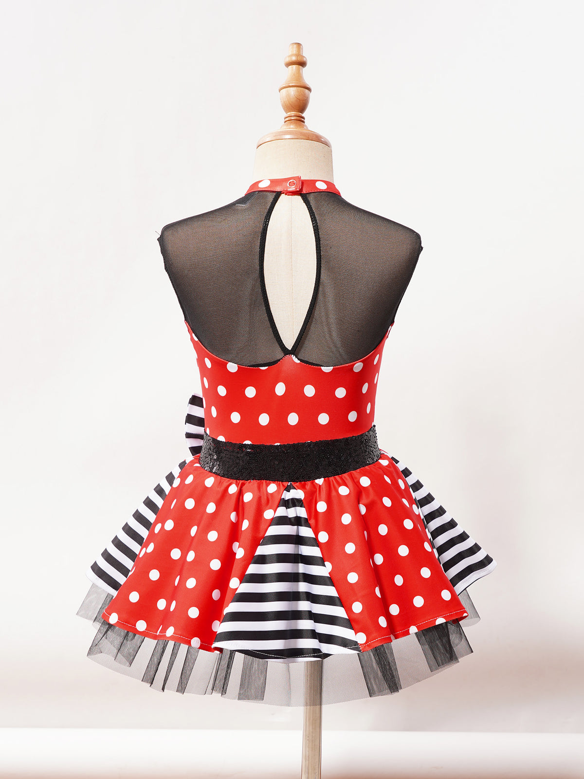 Girls Jazz Latin Ballet Dance Dress Polka Dots Print Mesh Sequin Bowknot Tutu Dress Birthdays Party Wedding Flower Girl Dresses