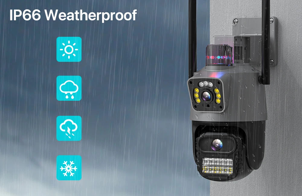 Outdoor Wifi PTZ Camera 4K 8MP HD Dual-Lens Dual Screen Camera AI Auto Tracking 4MP Video Surveillance Police Light Alarm iCSee
