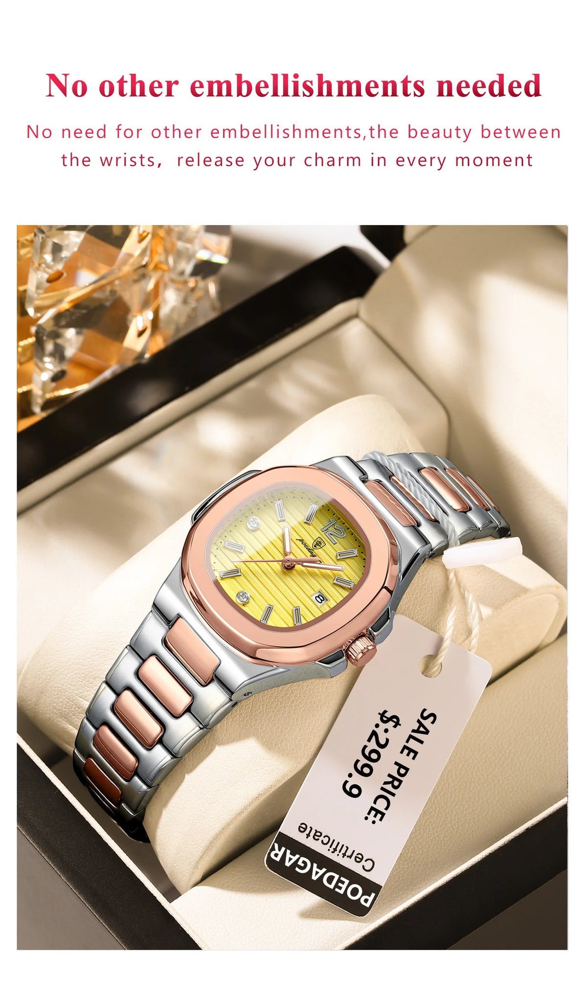 POEDAGAR Luxury Watch For Woman Square Ladies Quartz Watch Luminous Waterproof Date Women's Watches Dress Female Clock reloj+box