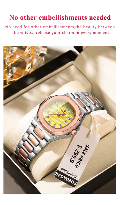 POEDAGAR Luxury Watch For Woman Square Ladies Quartz Watch Luminous Waterproof Date Women's Watches Dress Female Clock reloj+box