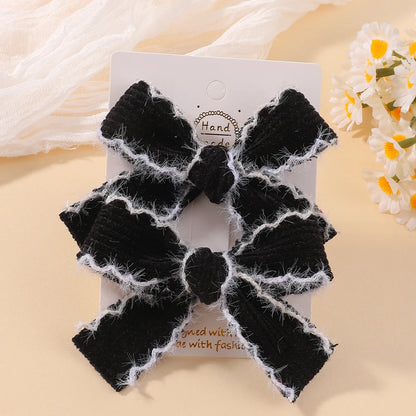 2pcs Knitting Wool Bow Barrettes Striped Lace Bow Hair Clip For Girl Baby Autumn Decor Hair Accessories Kid Party Wear Hairpin