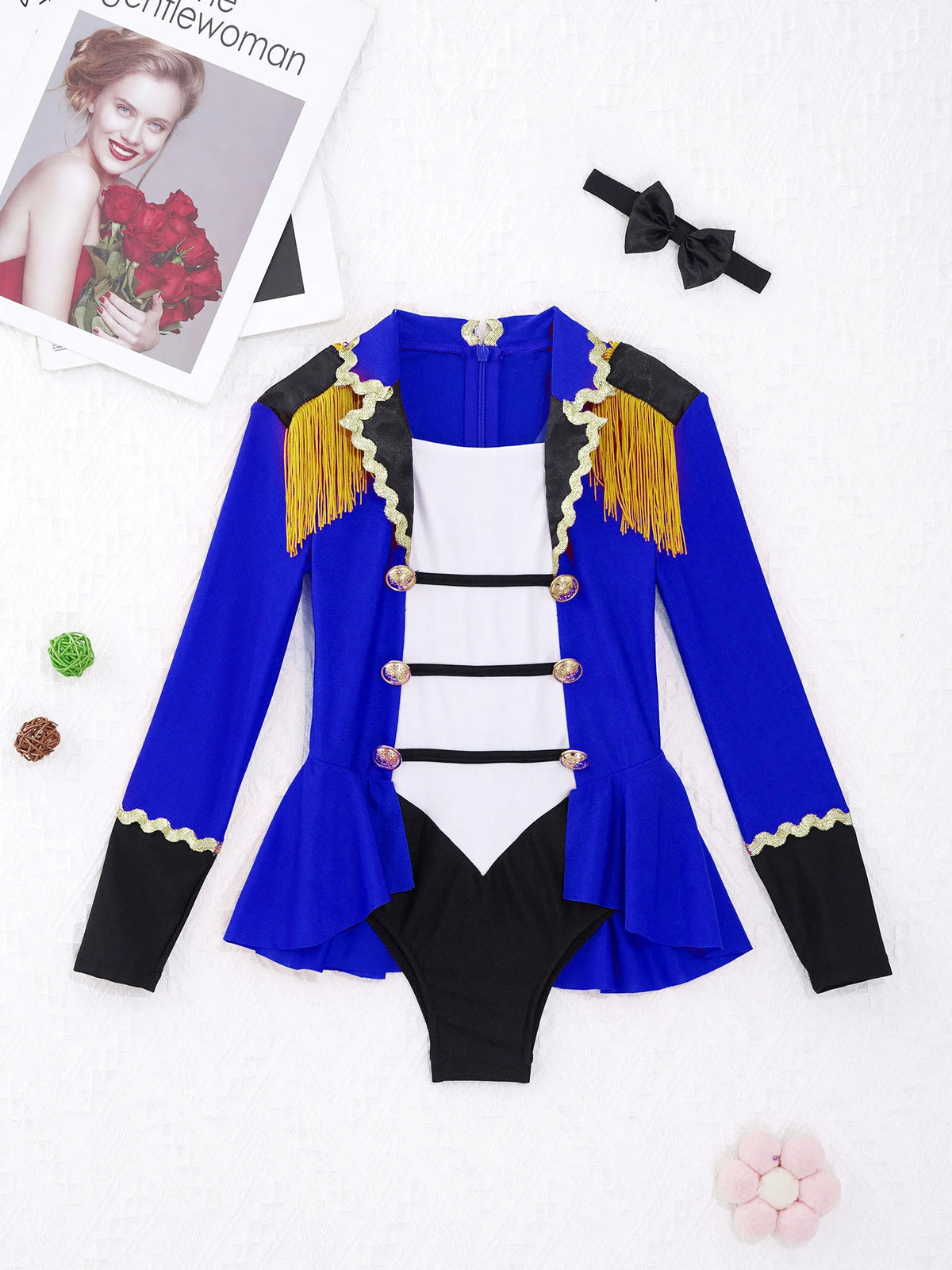 Childrens Showman Bodysuit Tassel Leotard Circus Ringmaster Cosplay Costumes Kids Girls Carnival Party Performance Jumpsuit