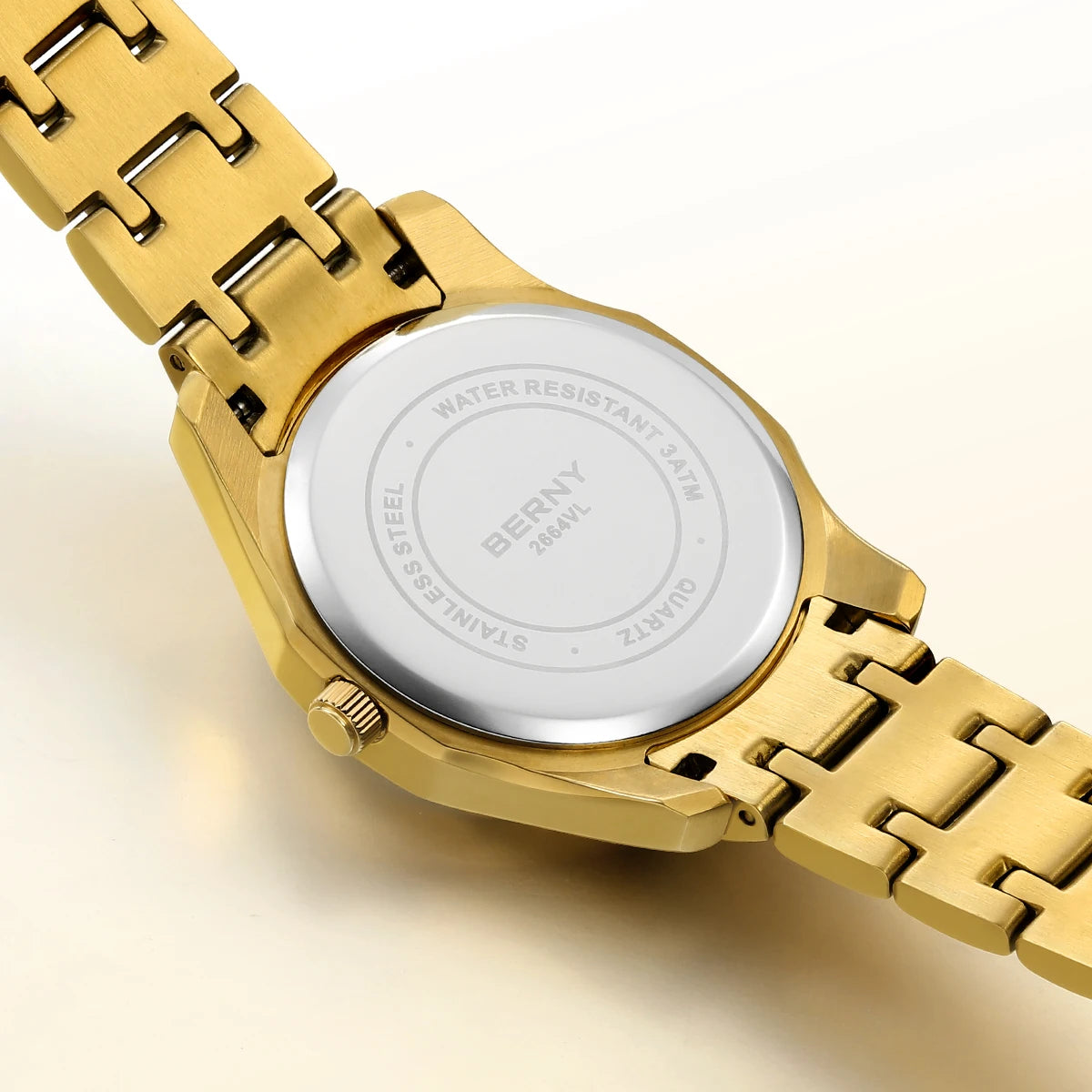 BERNY Golden Watch for Women Quartz Luxury Diamond Shape Lens Ladies Wristwatch Waterproof Stainless Steel Fashion Women Watch