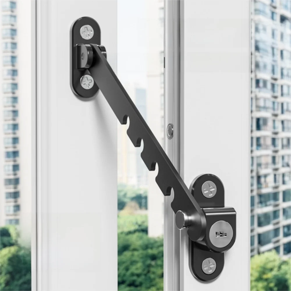 Portable Metal Window Blocking Lock Adjustable Windproof Window Limiter Blocker Multiple Gears Fixator Children Safety Lock