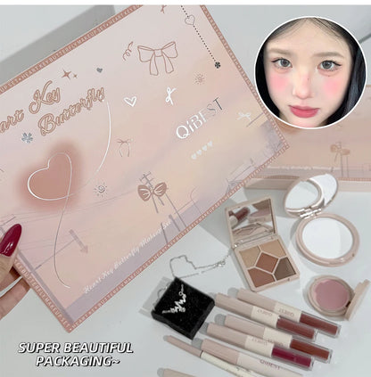 Makeup Gift Box Butterfly Bow Heart Limited Lipstick Powder Blush Eyeshadow Makeup Gift Box Set And Necklace Gifts For Women