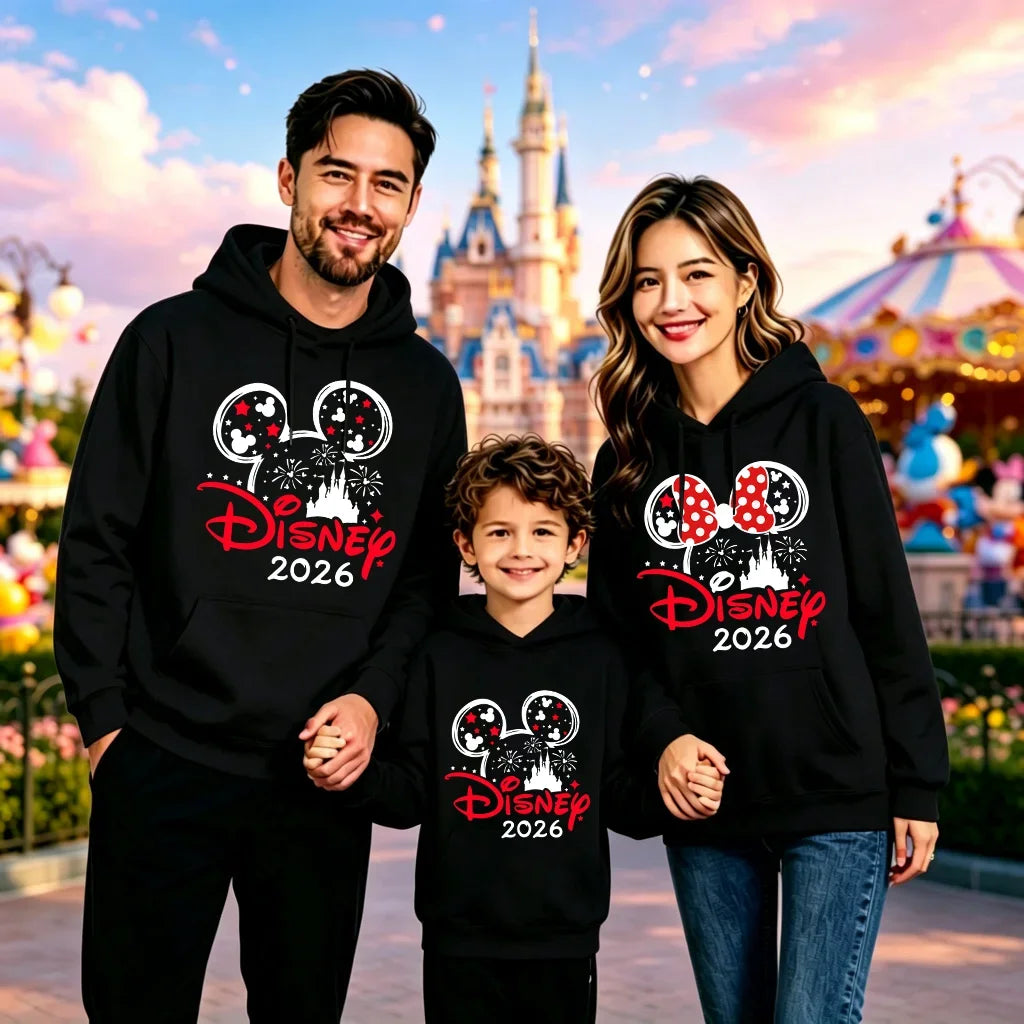 2026 Family Matching Hoodie Ears Castle Print Women Men Kids Multicolor Sweatshirt Land Trip Pullover