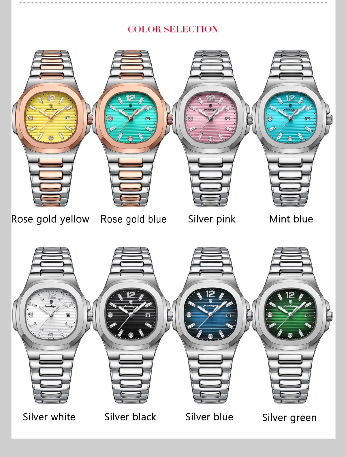 POEDAGAR Luxury Watch For Woman Square Ladies Quartz Watch Luminous Waterproof Date Women's Watches Dress Female Clock reloj+box