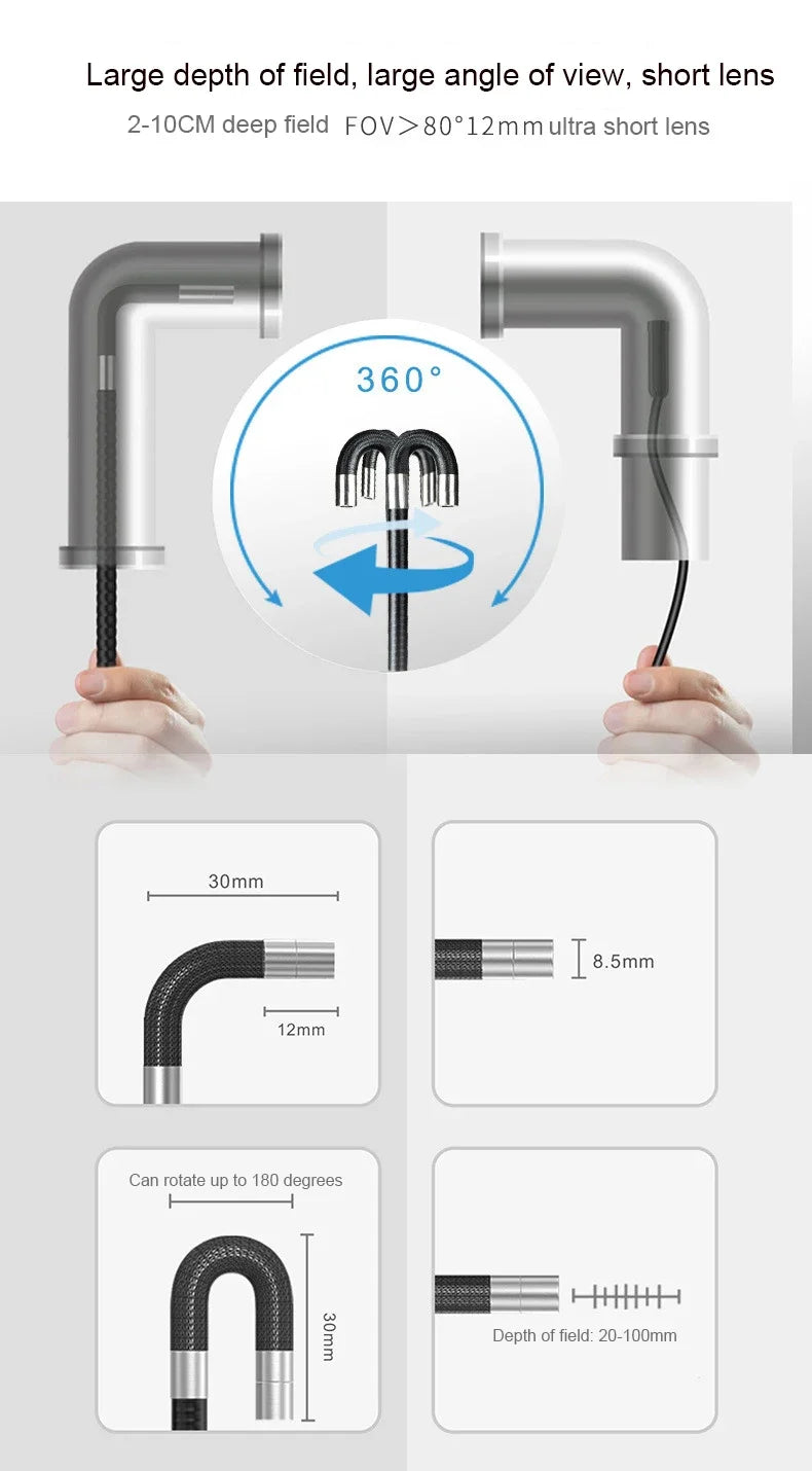 360° Articulating Borescope 6.2mm 4 Ways 3m Wires IPS Automotive Inspection Camera 6 Adjustable LED Lights