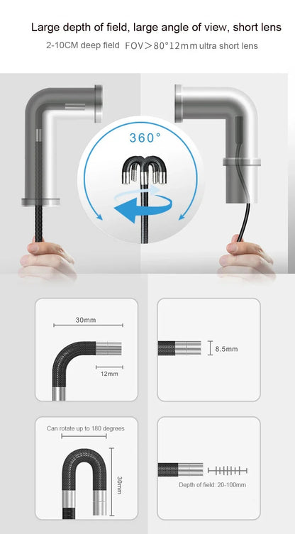 360° Articulating Borescope 6.2mm 4 Ways 3m Wires IPS Automotive Inspection Camera 6 Adjustable LED Lights