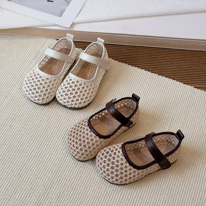 Spring Girl's Casual Shoes Mesh Hook-loop Chic Daily Kid's Flat Shoe Solid Colors Anti-slip Breathable Light Comfy Children Shoe