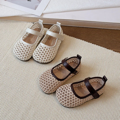 Spring Girl's Casual Shoes Mesh Hook-loop Chic Daily Kid's Flat Shoe Solid Colors Anti-slip Breathable Light Comfy Children Shoe