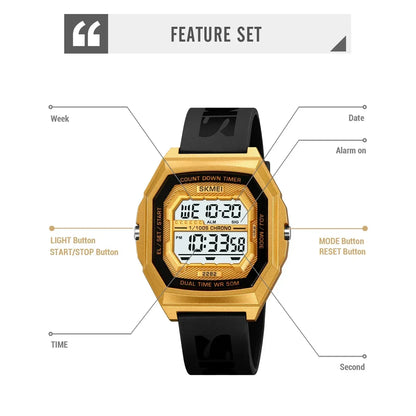 SKMEI 2282 Watches For Men Women 5Bar Waterproof Stopwatch Countdown Wristwatches Reloj Hombre Fashion Digital Sport Electronic
