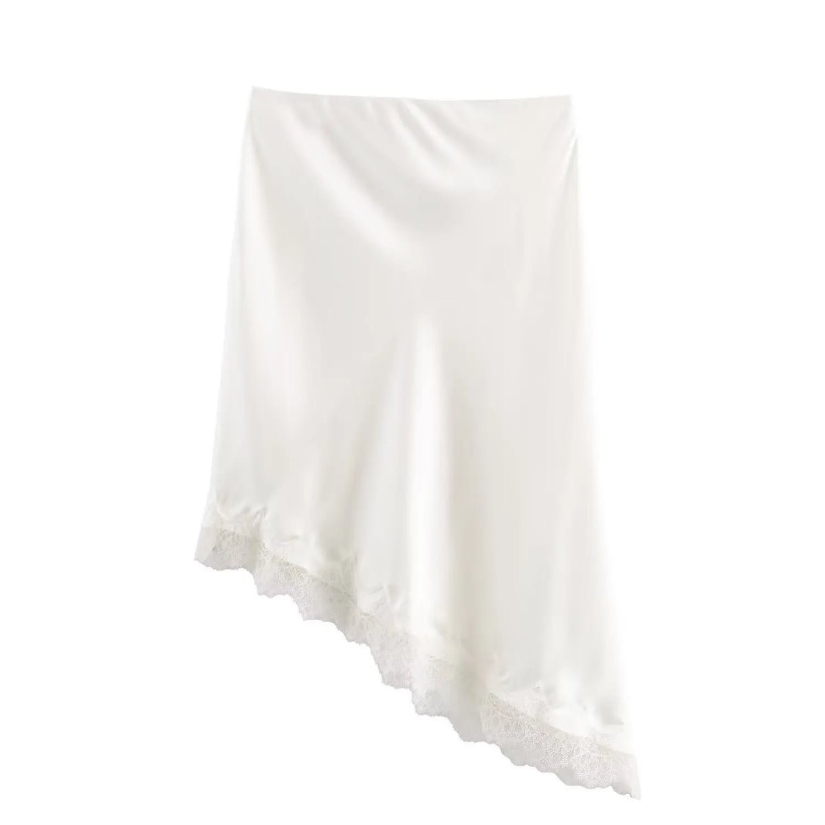 BSAY Lace Asymmetry Satin Texture Skirt Women Fashion Autumn Winter New Solid Chic Female High Waist Elegant Skirts Mujer