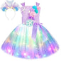 Girls' LED Flashing Mermaid Performance Clothing, Kids' Birthday Beauty Outfit, Fish-Tail Floral Mermaid Princess Tulle Dress