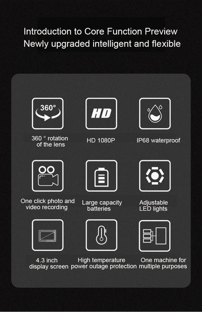 360° Articulating Borescope 6.2mm 4 Ways 3m Wires IPS Automotive Inspection Camera 6 Adjustable LED Lights