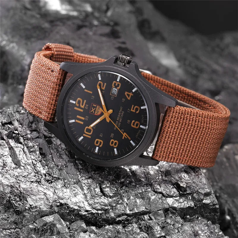 Men Genuine XINEW Brand Watches Students Fashion Casual Nylon Band Sports Army Gifts Date Quartz Wrist Watch Black Montre Homme