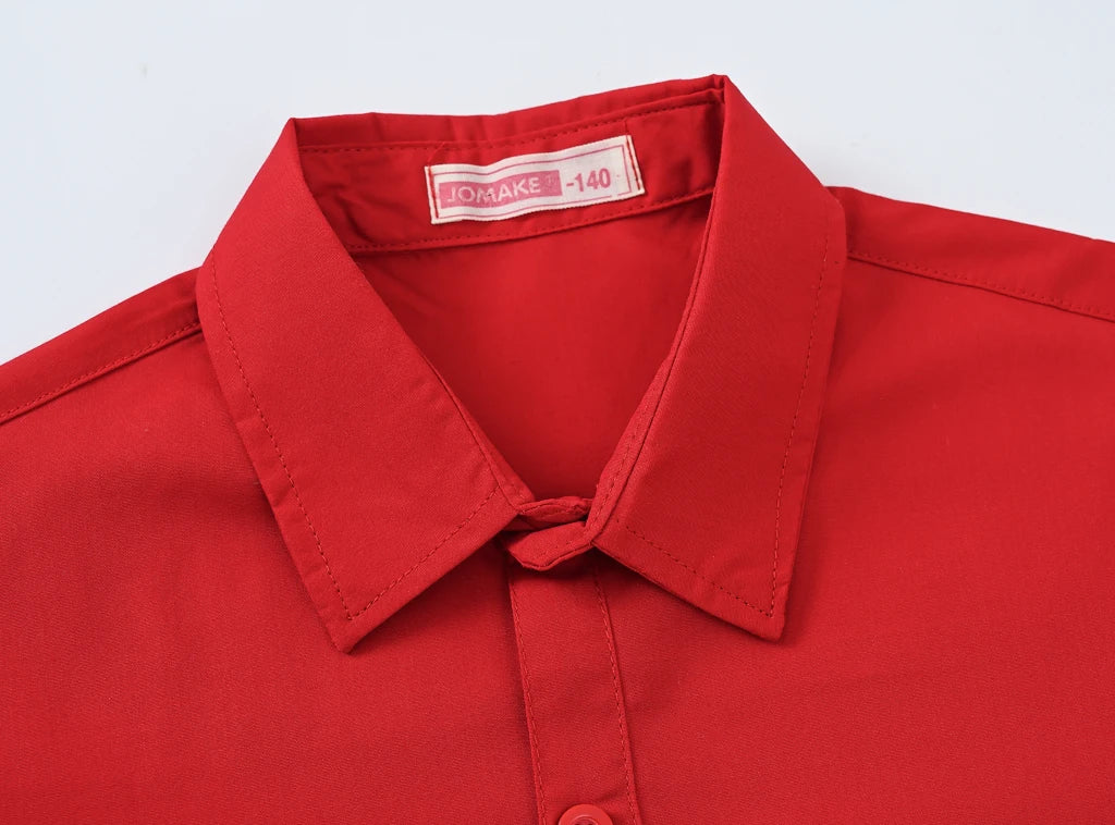 Children's Shirt in the Spring and Autumn New Boys and Girls Suit Collar Shirt Children's Pure Color Long Sleeve Shirt